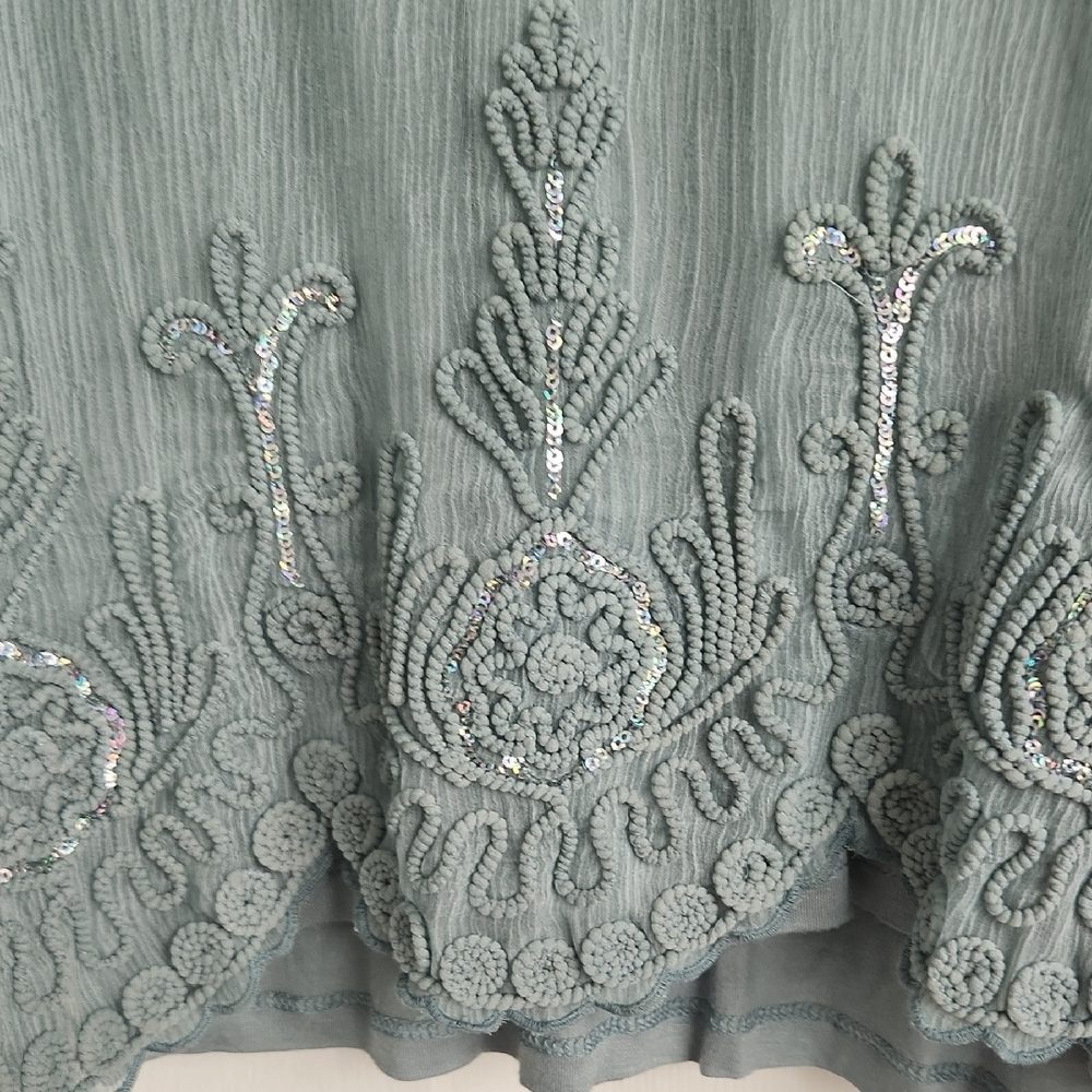 Soft Surroundings Sage Green Embroidered Bell-Sleeve Tunic - Picture 4 of 7